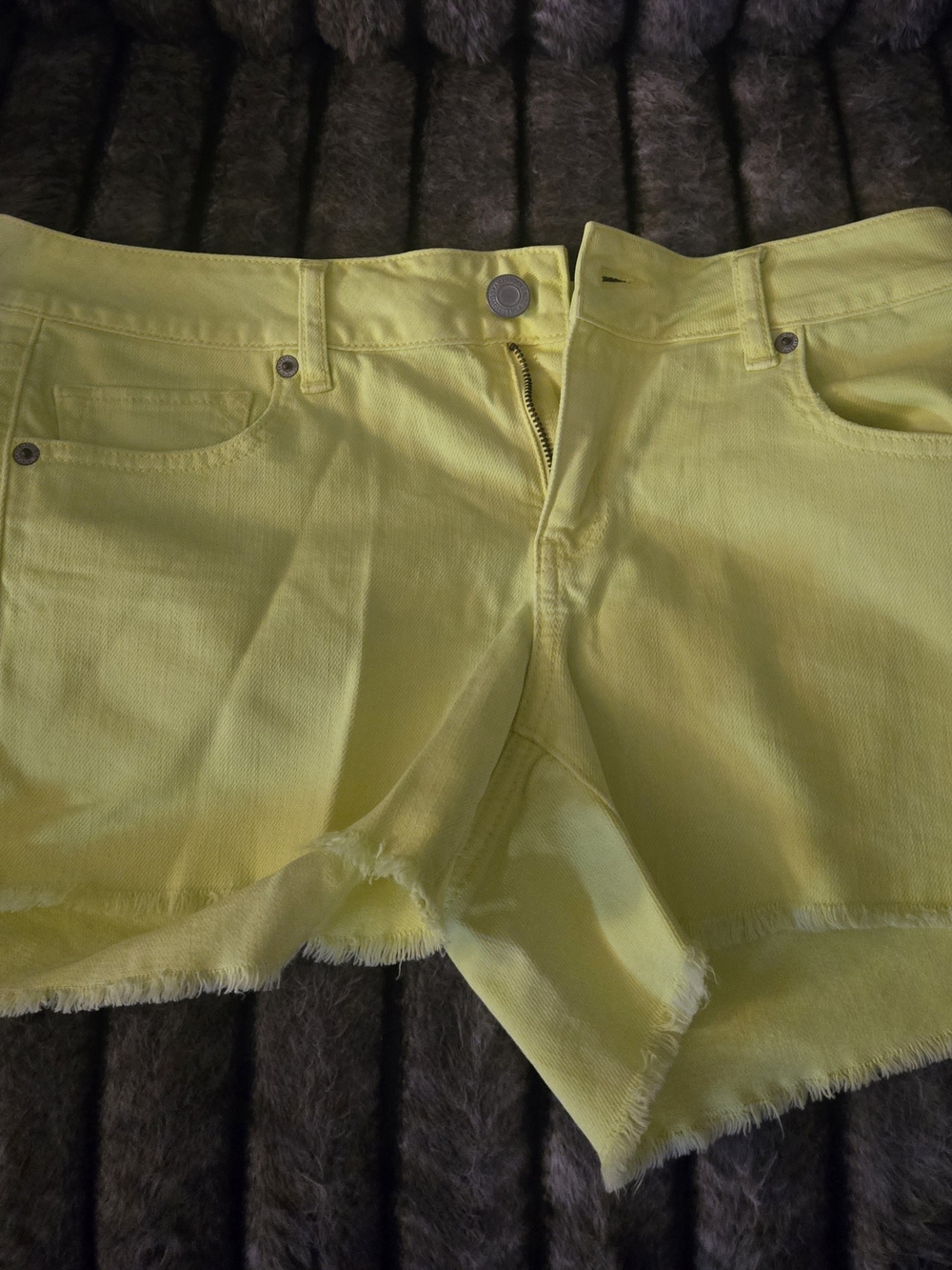 American Eagle Outfitters Yellow Frayed Hem Denim Shorts